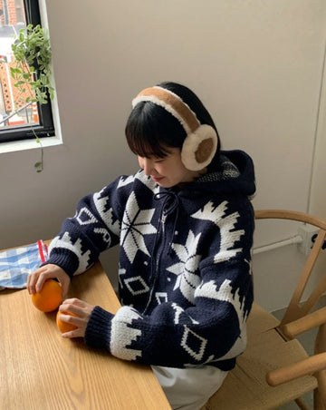 Hensil Nordic Hood Knit Zip-Up Cardigan